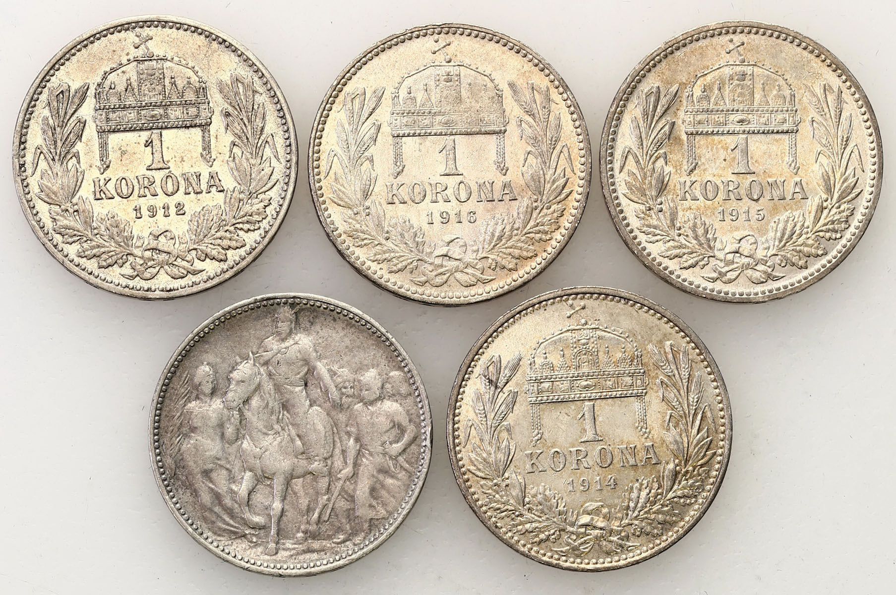 Węgry, Franciszek Józef I (1848-1916). 1 korona 1896-1916, zestaw 5 monet